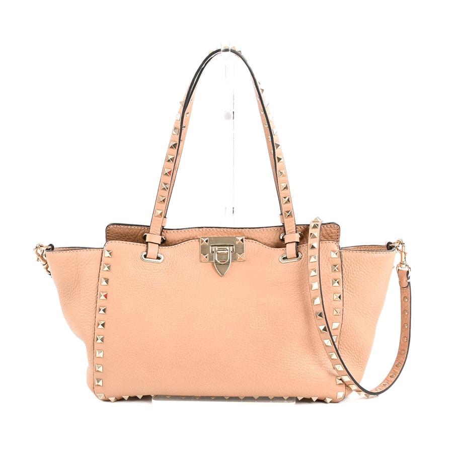 2WAYハンドバッグ ピンクベージュ 約W37(上部)26(下部)xH19xD10cm(実寸)