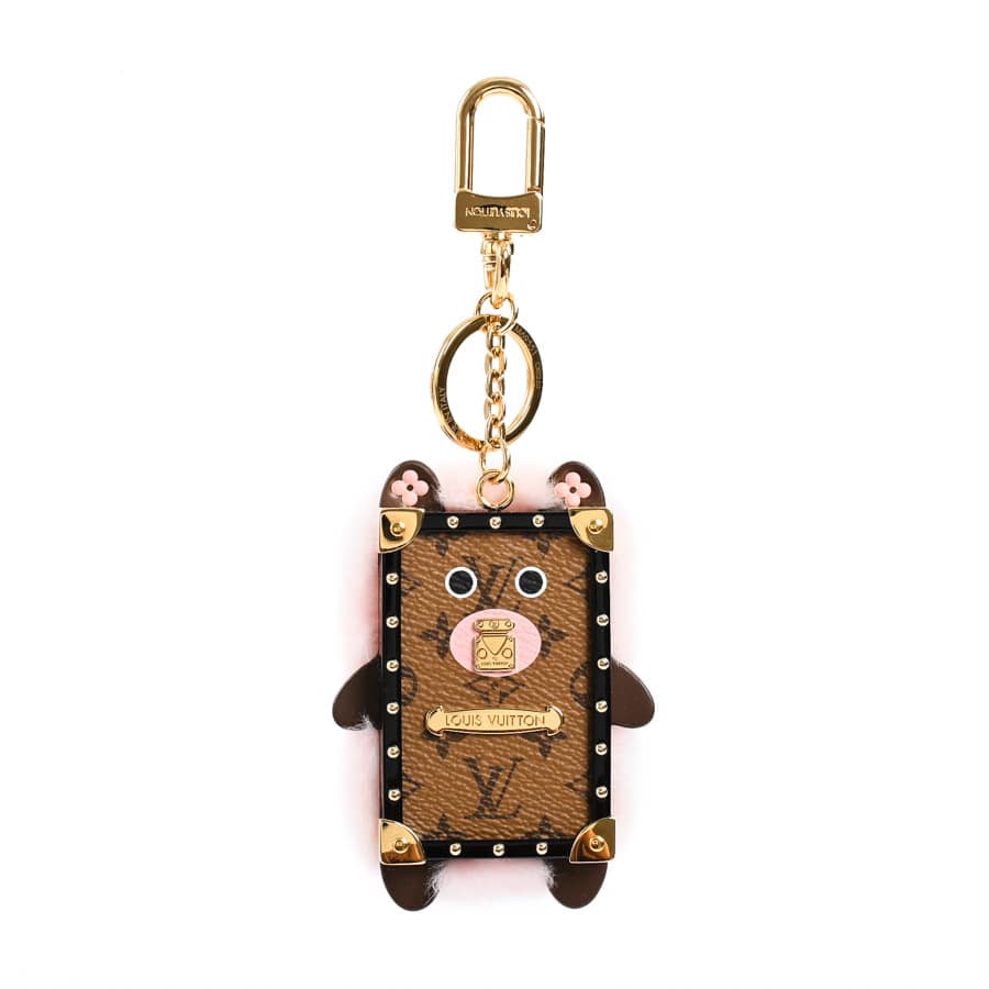 ビジューサックワイルドファー ブラウン / ピンク 金具含む全長16xチャーム:約W6.5xH9cm(実寸)