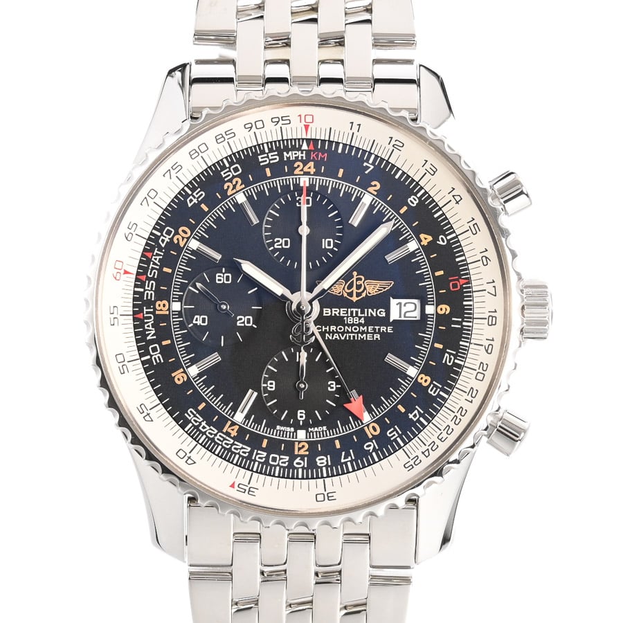 ナビタイマー ワールド クロノグラフ GMT ブラック ケース:約45.5mm(実寸)/ブレスサイズ:約20.5cm