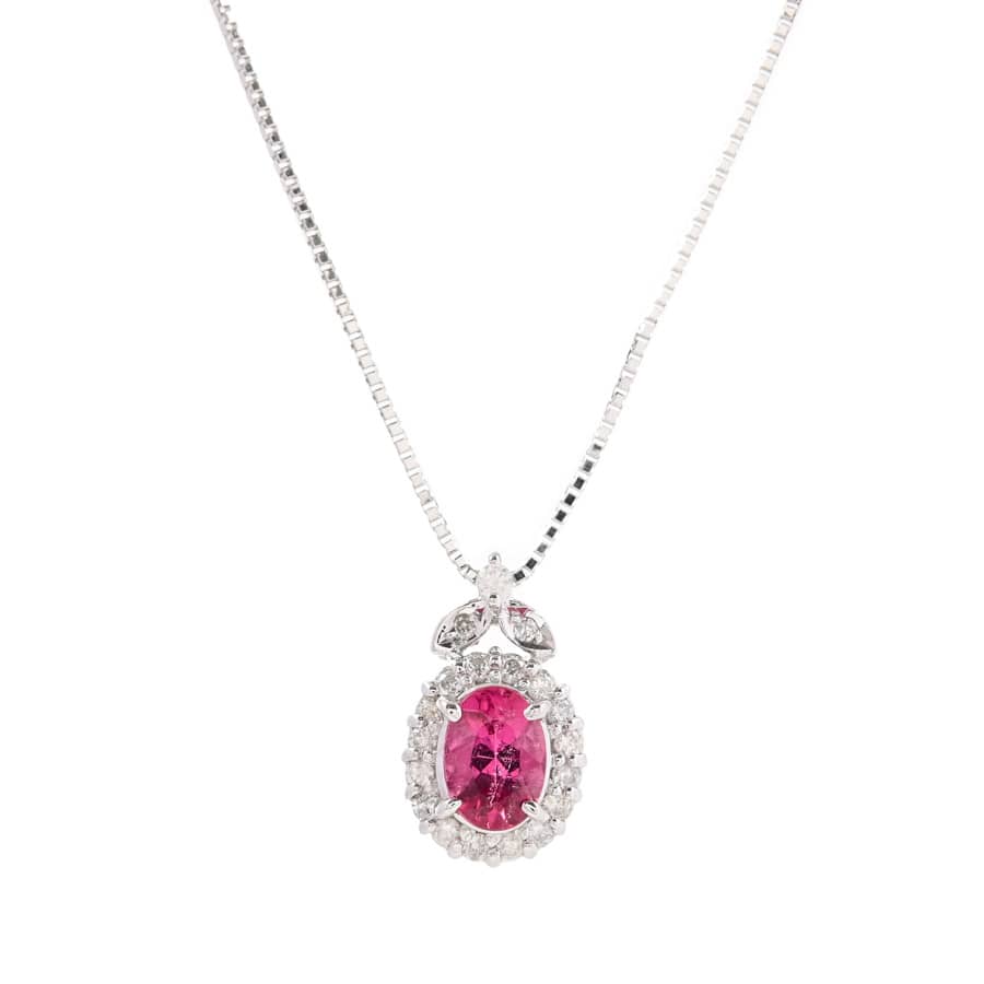 【中古A品】  ノンブランドジュエリー ピンクトルマリン ネックレス   K14ホワイトゴールド 横浜関内店