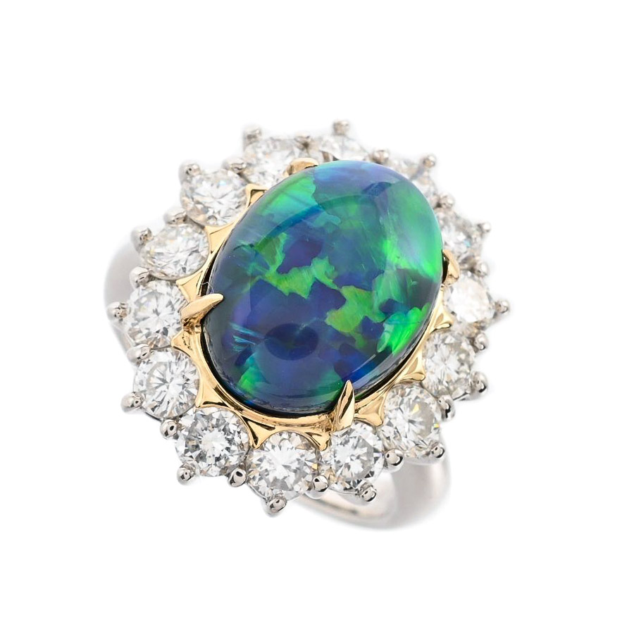 【中古A品】  ノンブランドジュエリー ブラックオパール リング   Pt900/K18YG 銀座