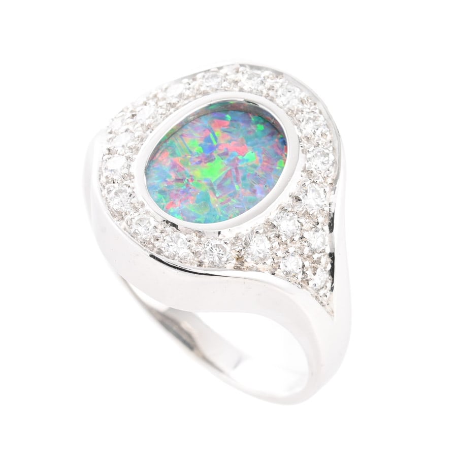 【中古A品】  ノンブランドジュエリー オパール リング   K18ホワイトゴールド 元町本店