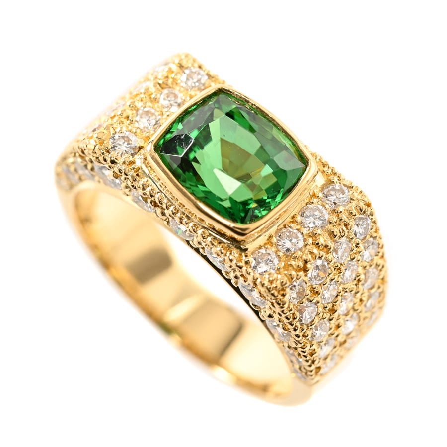 【中古A品】  ノンブランドジュエリー クロムトルマリン リング   K20イエローゴールド 元町本店