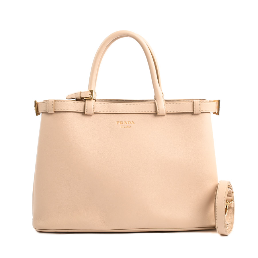 【中古A品】  プラダ バックルダブルベルト付ミディアムハンドバッグ  1BA417 カーフ 元町本店