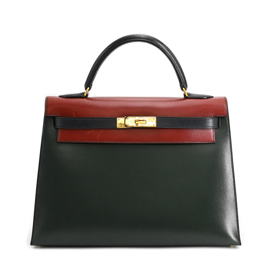 【中古AB品】  エルメス ケリー32トリコロール   ボックスカーフ 新宿歌舞伎町店