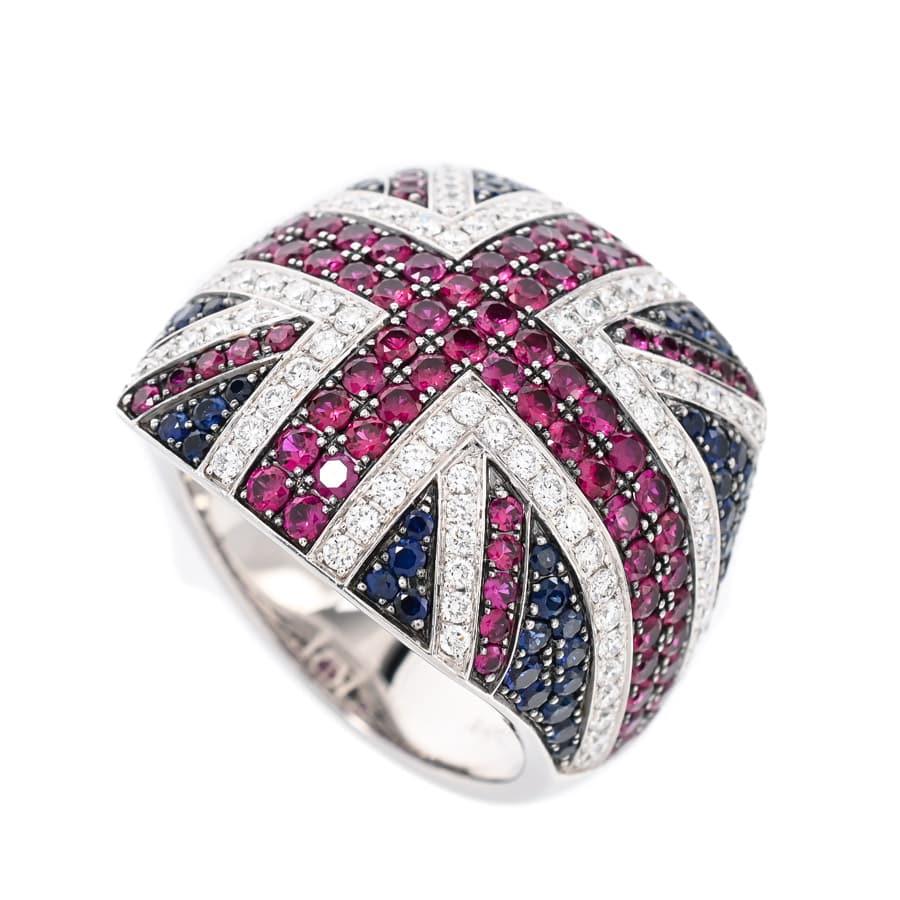 【中古A品】  アスプレイ ユニオンジャック   K18ホワイトゴールド 銀座