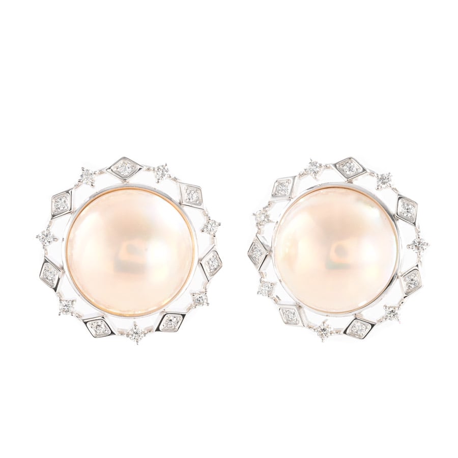 【中古A品】  ノンブランドジュエリー マベパール イヤリング   K18ホワイトゴールド 銀座