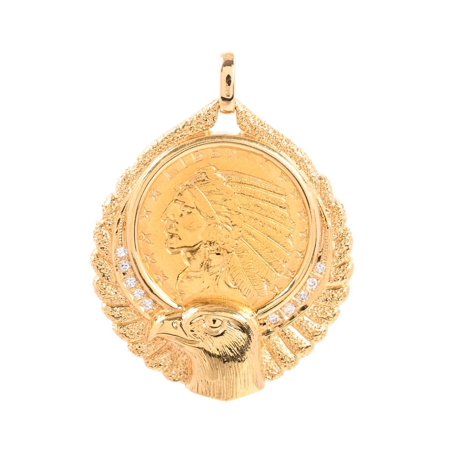 【中古A品】  ノンブランドジュエリー インディアン5ドルコイン   K21.6YG/K18YG 元町本店