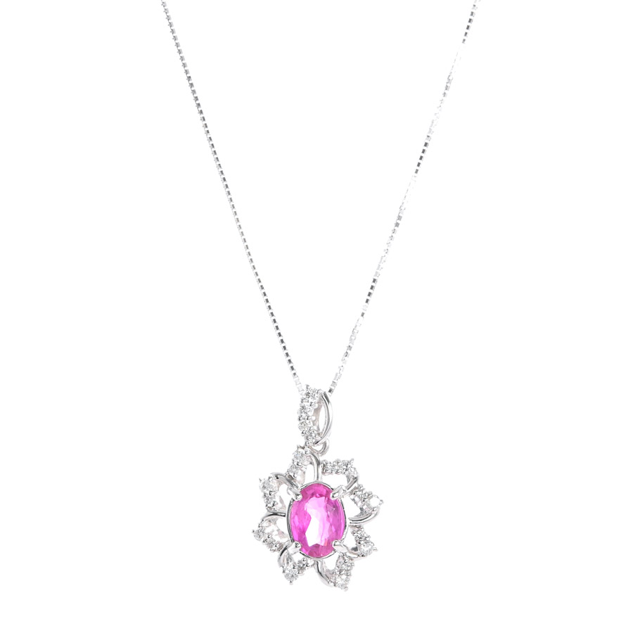 【中古A品】  ノンブランドジュエリー ピンクサファイア ネックレス   K18ホワイトゴールド 横浜関内店