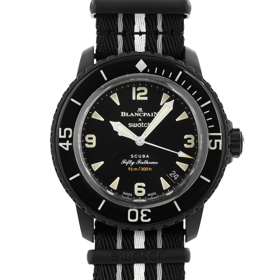 【中古SA品】  スウォッチ Fifty Fathoms OCEAN OF STORMS  SO35B400 セラミック 銀座