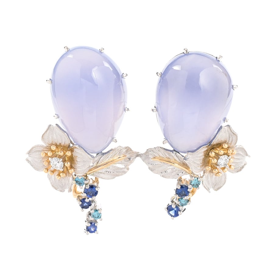 【中古A品】  石川暢子 カルセドニー ピアス   Pt900/K18 元町本店