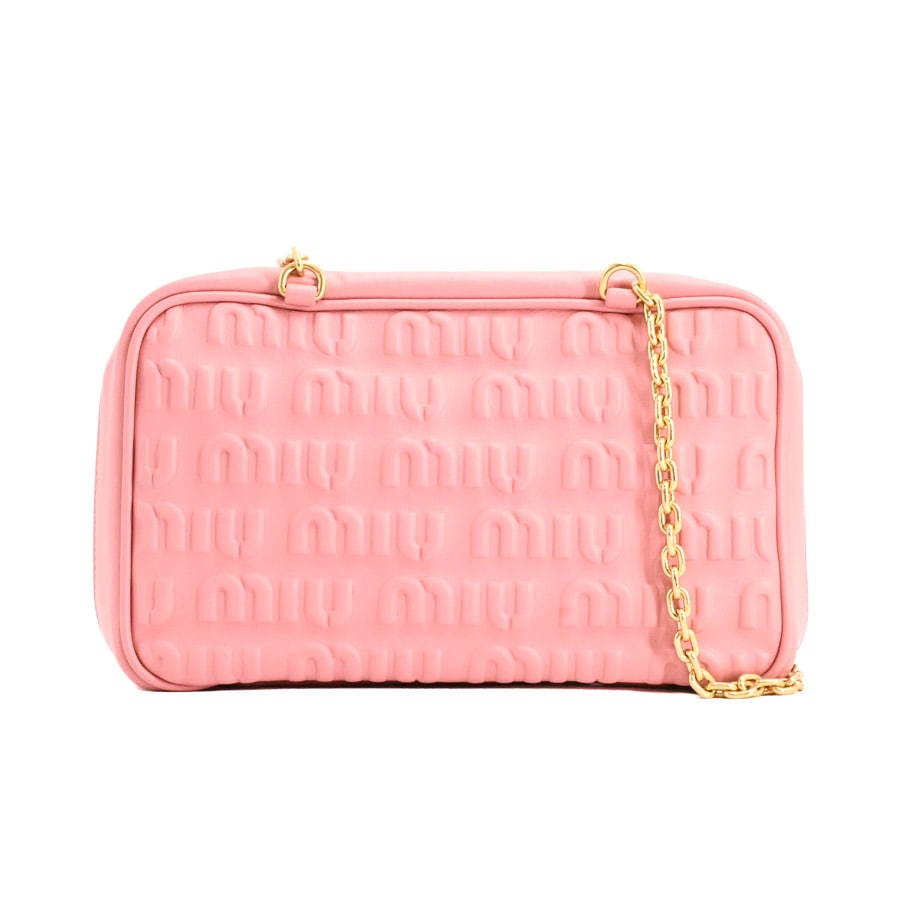 【中古A品】  ミュウミュウ エンボスロゴレザーバッグ  5BB114 カーフ THE YOKOHAMA FRONT