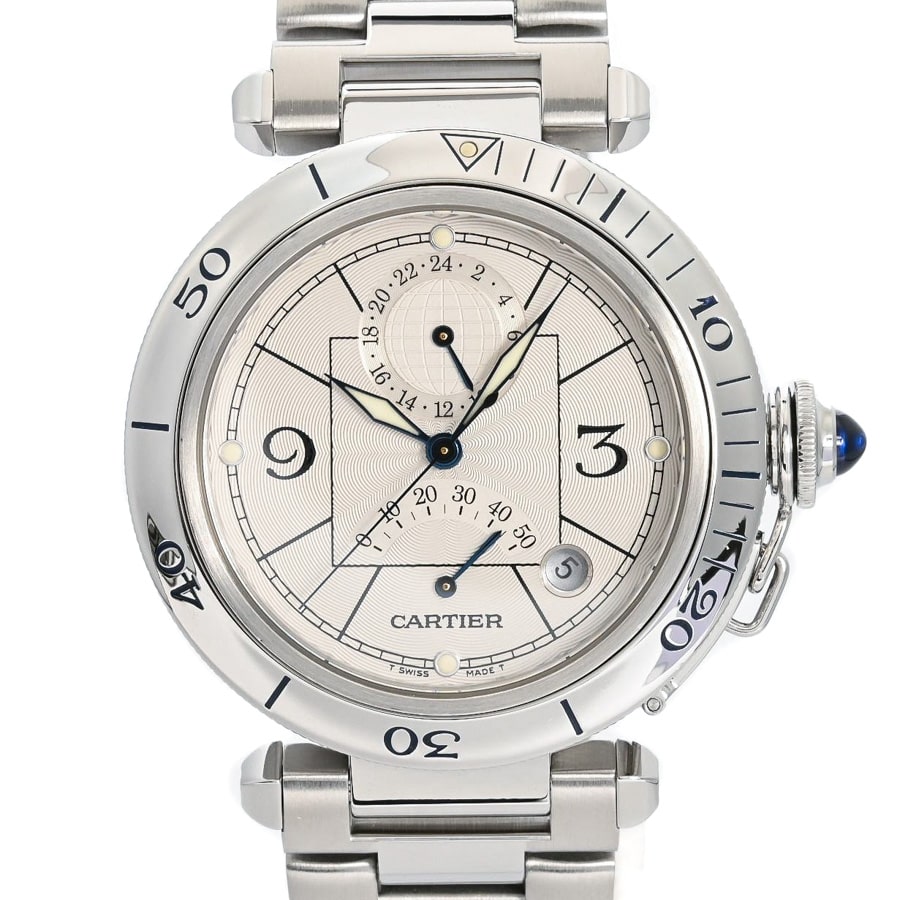 【中古A品】  カルティエ パシャ38mm GMT パワーリザーブ  W31037H3 ステンレス SHIBUYA