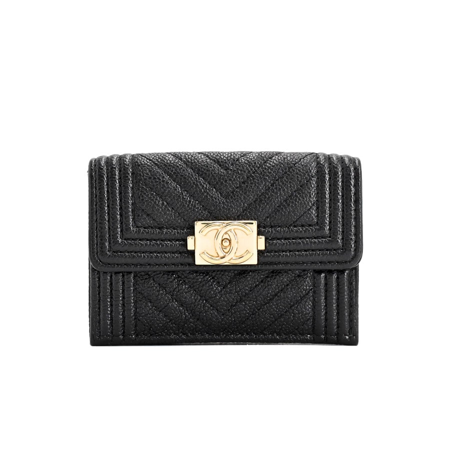 【中古A品】  シャネル スモールフラップウォレット ボーイシャネル A84432 キャビア 横浜関内店