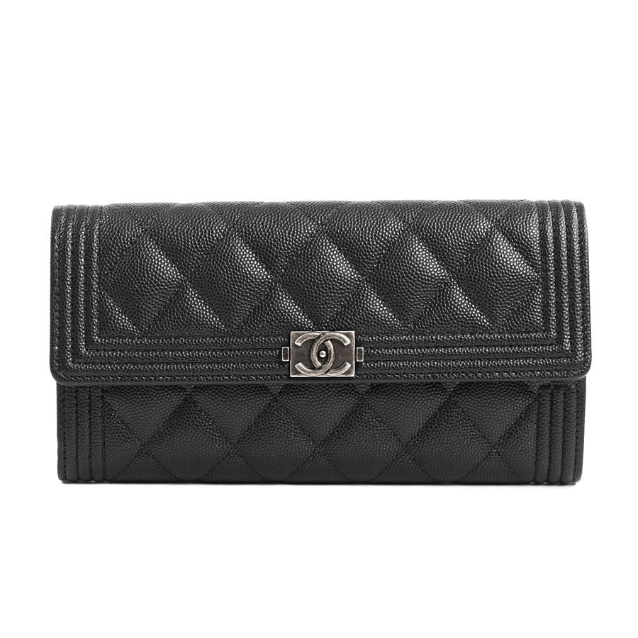 【中古SA品】  シャネル ボーイシャネルロングフラップウォレット ボーイシャネル A80286 キャビア 新宿歌舞伎町店