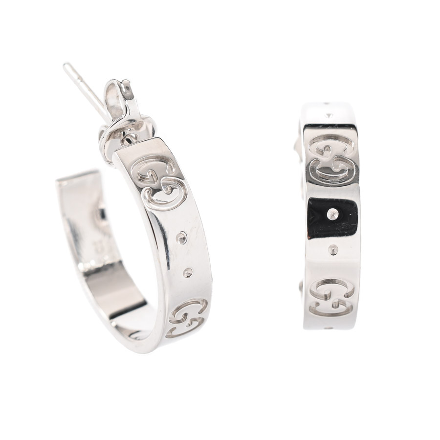 【中古A品】  グッチ アイコン フープ   K18ホワイトゴールド 横浜関内店