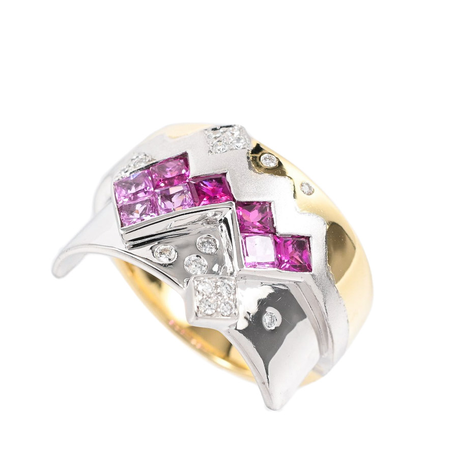 【中古A品】  ノンブランドジュエリー ピンクサファイア リング   K18YG/WG 銀座