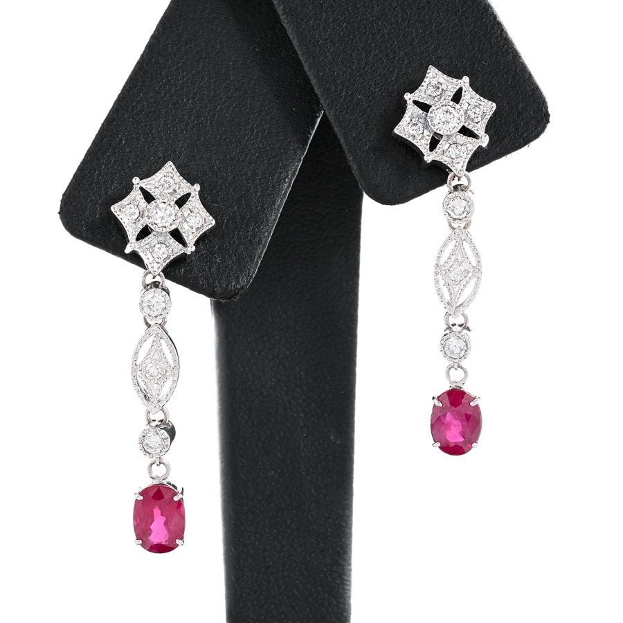 【中古A品】  ノンブランドジュエリー ルビー イヤリング   K18ホワイトゴールド/K14ホワイトゴールド(K18WG/K14WG) 横浜関内店