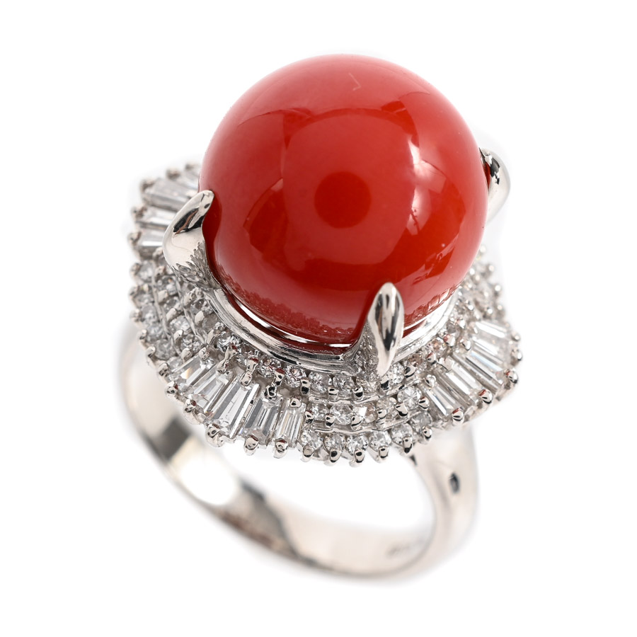 【中古A品】  ノンブランドジュエリー サンゴ リング   プラチナ900 元町本店