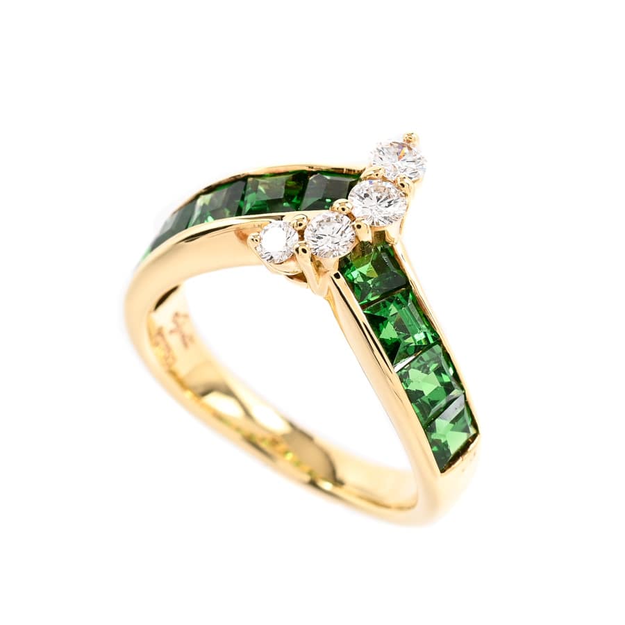 【中古A品】  ジュネ グリーンガーネット リング   K18イエローゴールド 銀座