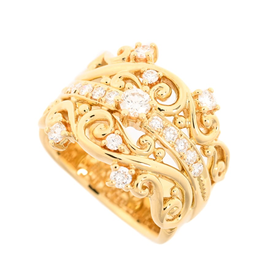 【中古A品】  クィーン ダイヤ リング   K18イエローゴールド 元町本店