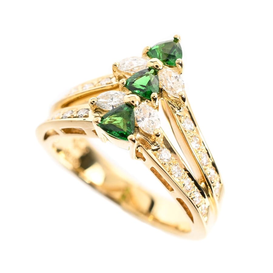 【中古A品】  ジュネ グリーンガーネット リング   K18イエローゴールド 銀座