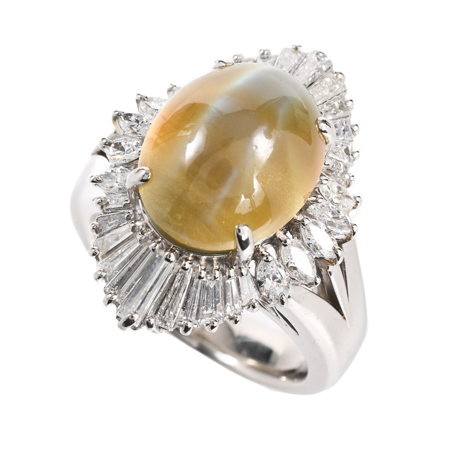 【中古A品】  ノンブランドジュエリー クリソベリルキャッツ リング   プラチナ900 銀座