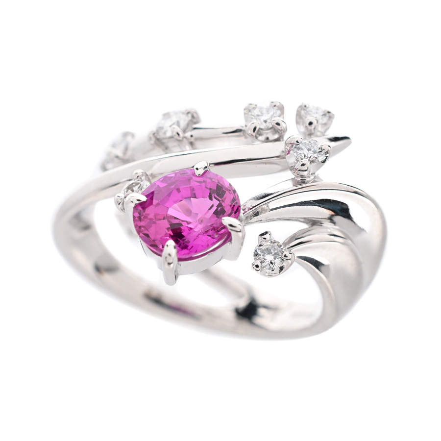 【中古A品】  ノンブランドジュエリー ピンクサファイア リング   K18ホワイトゴールド THE YOKOHAMA FRONT