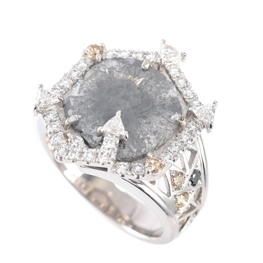 【中古A品】  カジミツオ ブラックダイヤ リング   K18ホワイトゴールド 元町本店