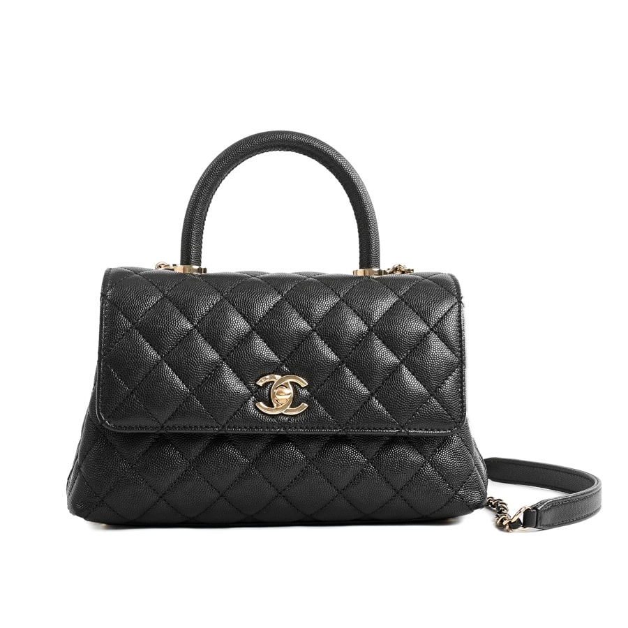 【中古A品】  シャネル トップハンドルフラップバッグ  A92990 キャビア 銀座