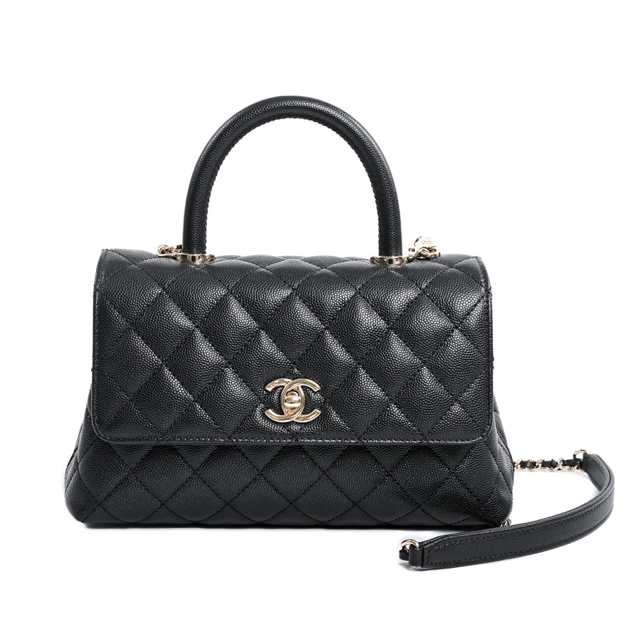 【中古A品】  シャネル トップハンドルフラップバッグ  A92990 キャビア 元町本店