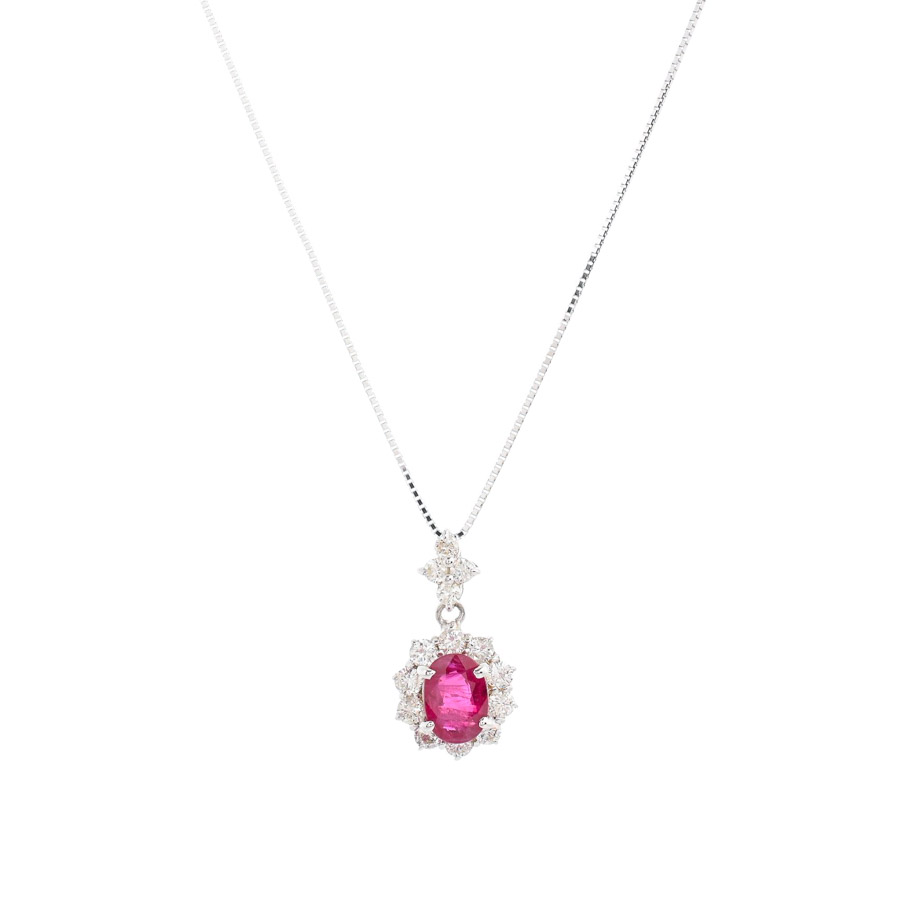 【中古A品】  ノンブランドジュエリー ルビー ネックレス   K18ホワイトゴールド 銀座