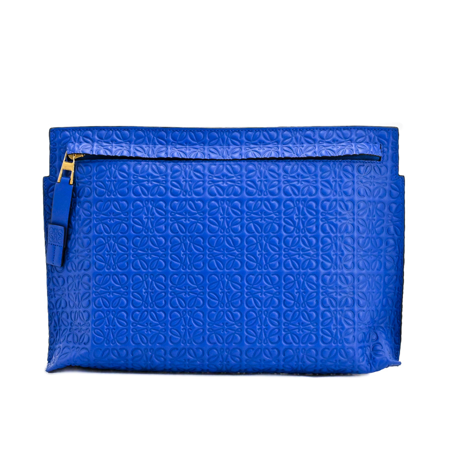 【中古A品】  ロエベ リピートアナグラムTポーチ  107.55.K05 型押しレザー 元町本店