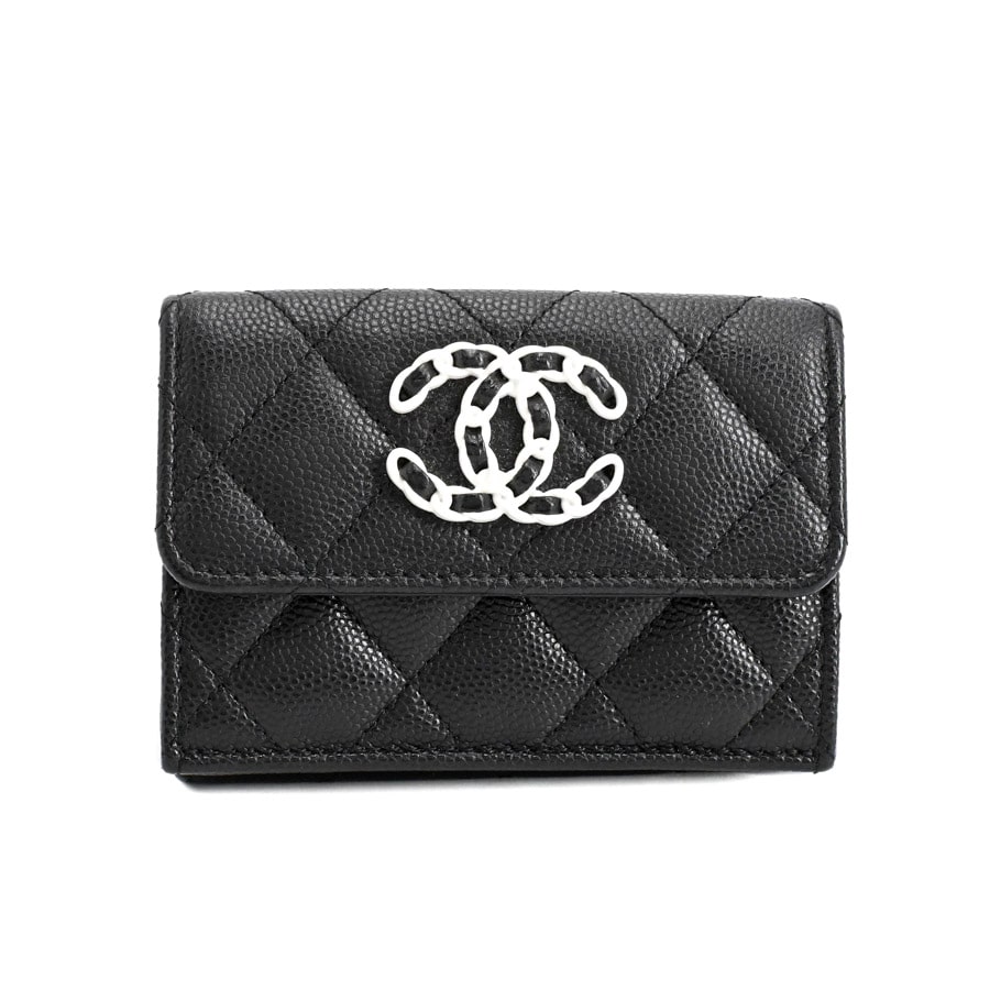 【中古A品】  シャネル CHANEL19スモールフラップウォレット CHANEL19 AP3711 キャビア 元町本店