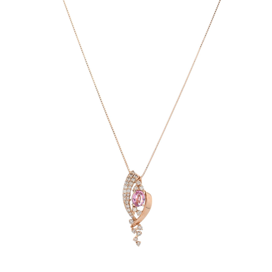 【中古A品】  ノンブランドジュエリー パパラチャサファイア ネックレス   K18ピンクゴールド SHIBUYA