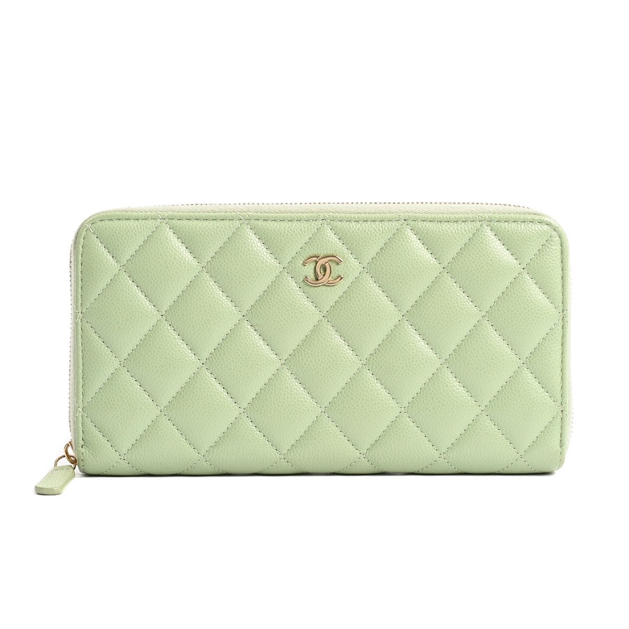 【中古AB品】  シャネル クラシックロングジップウォレット  AP0242 キャビア THE YOKOHAMA FRONT
