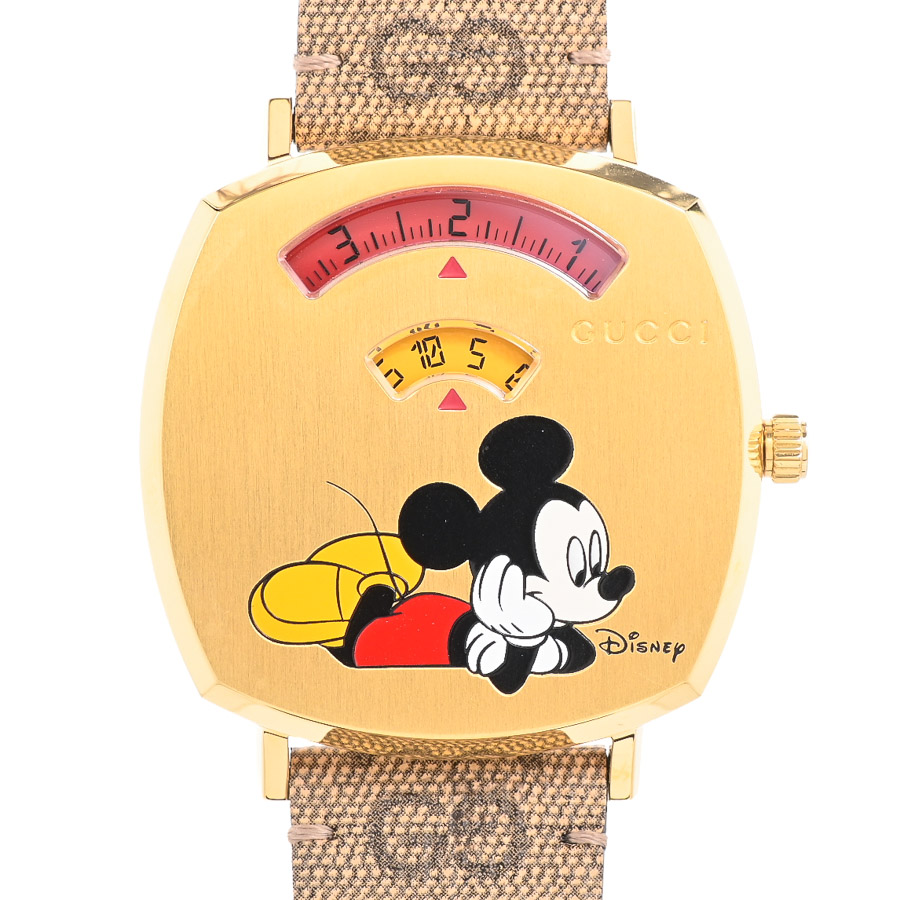 【中古A品】  グッチ グリップウォッチ ミッキー  YA157420 ゴールドメッキ SHIBUYA